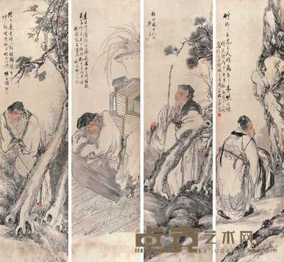 熊文镛 人物 四屏 172×45cm×4